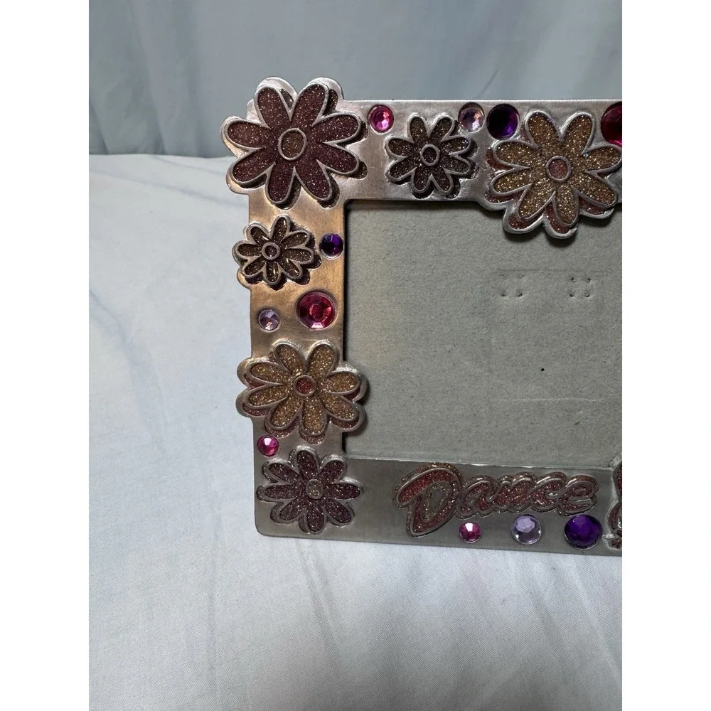 Vtg Y2K Claire's Metal Enamel Picture Frame Girls Flower Gems Pink Purple Dance
